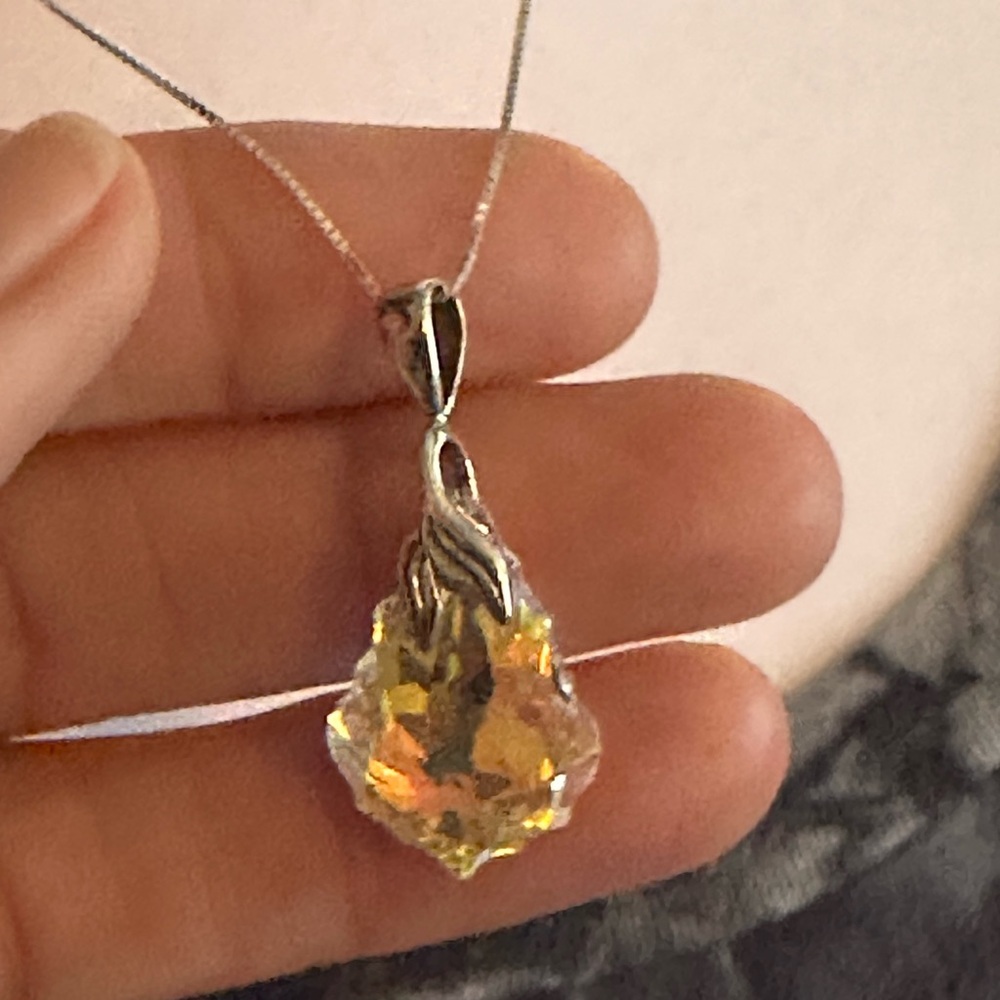Handmade Austrian Crystal Aurora Borealis Pendant Sterling Silver Chain Necklace - Picture 8 of 11